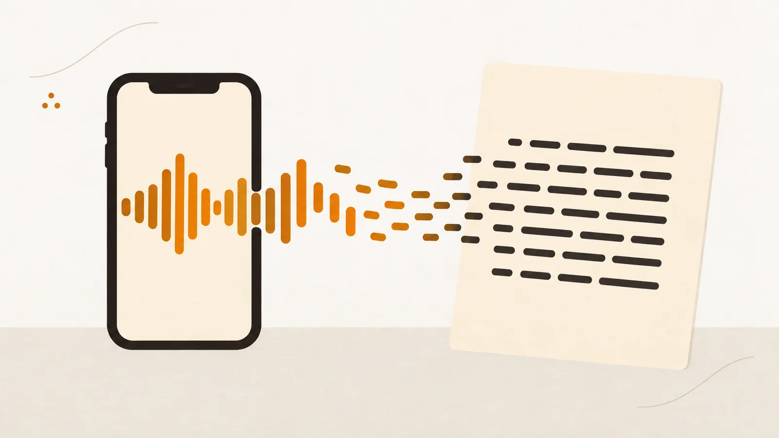 A phone's voice waveform flowing onto a paper memo as written lines